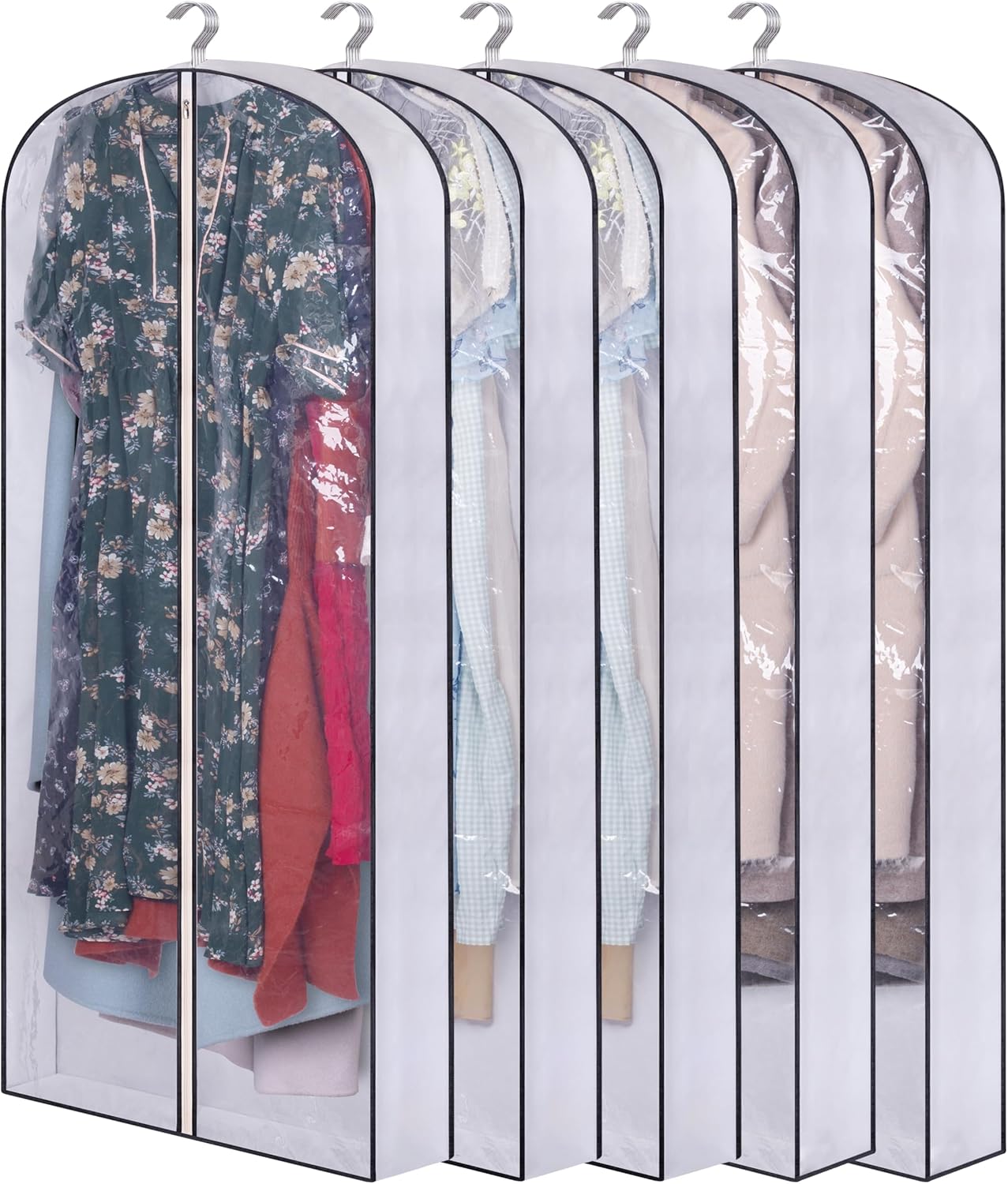 Sleeping Lamb 60" Lange Kleidersäcke Zum Aufhängen Für Die Aufbewahrung Im Kleiderschrank, Transparente Kleidersäcke Mit Seitenfalten Für Kleidung, Kleider, Mäntel, Anzüge, 5er-pack