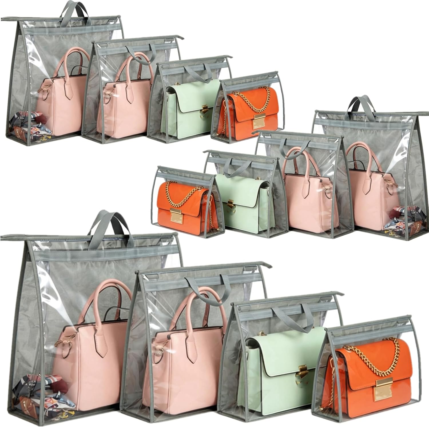 12er-pack Staubbeutel Für Handtaschen, Transparente Aufbewahrungstasche Mit Reißverschluss Und Tragegriff Für Den Kleiderschrank, Staubschutzhüllen Zum Aufhängen In 4 Größen Für Handtaschen Und Bastel