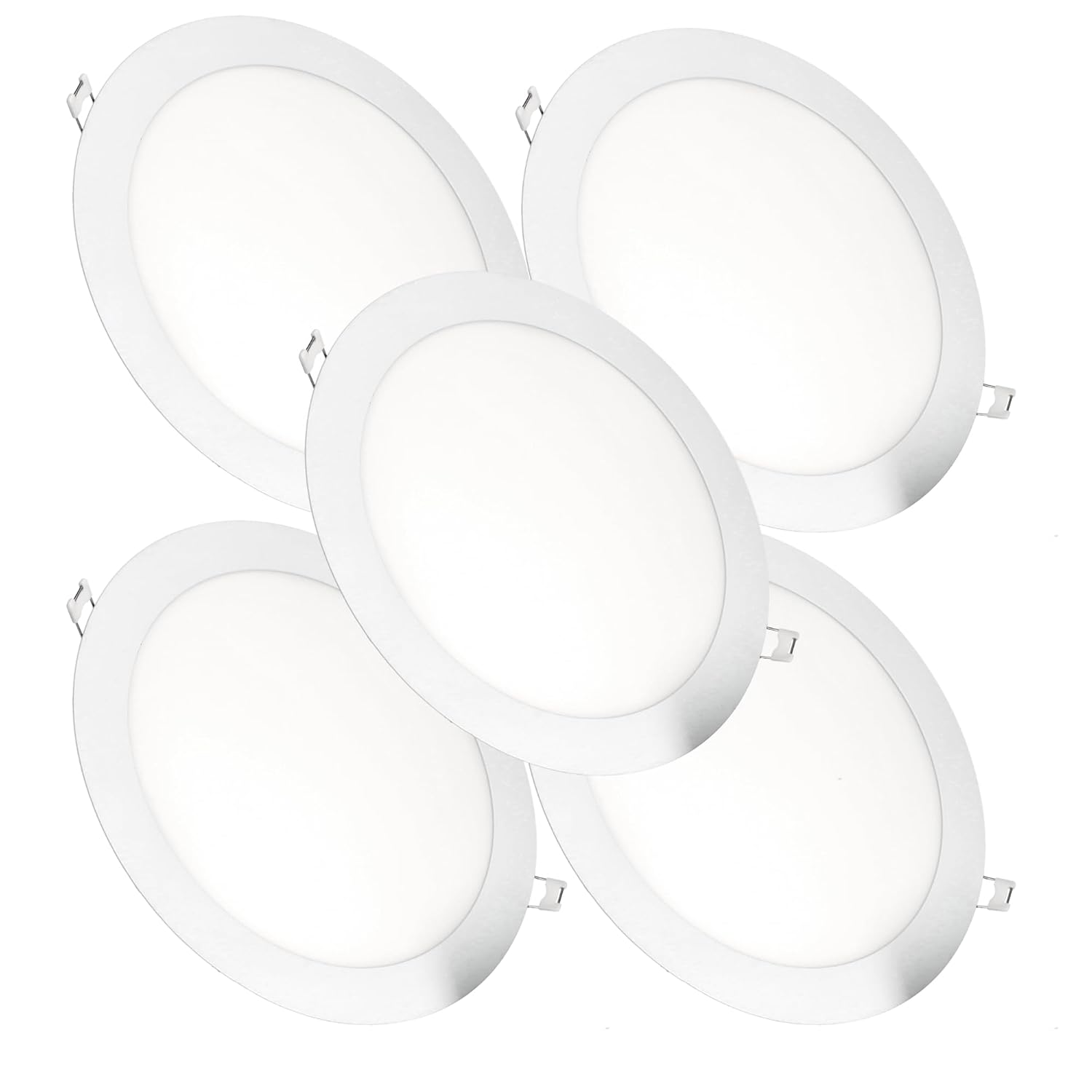 Jandei – Set Mit 5 Einbaubaren Runden Led-spots, 18 W, 1500 Lumen, Zusätzliche Platten 13 Mm, Befestigungs-ø 200–205 Mm, Inklusive Transformatoren (weißes Licht 3000 K)