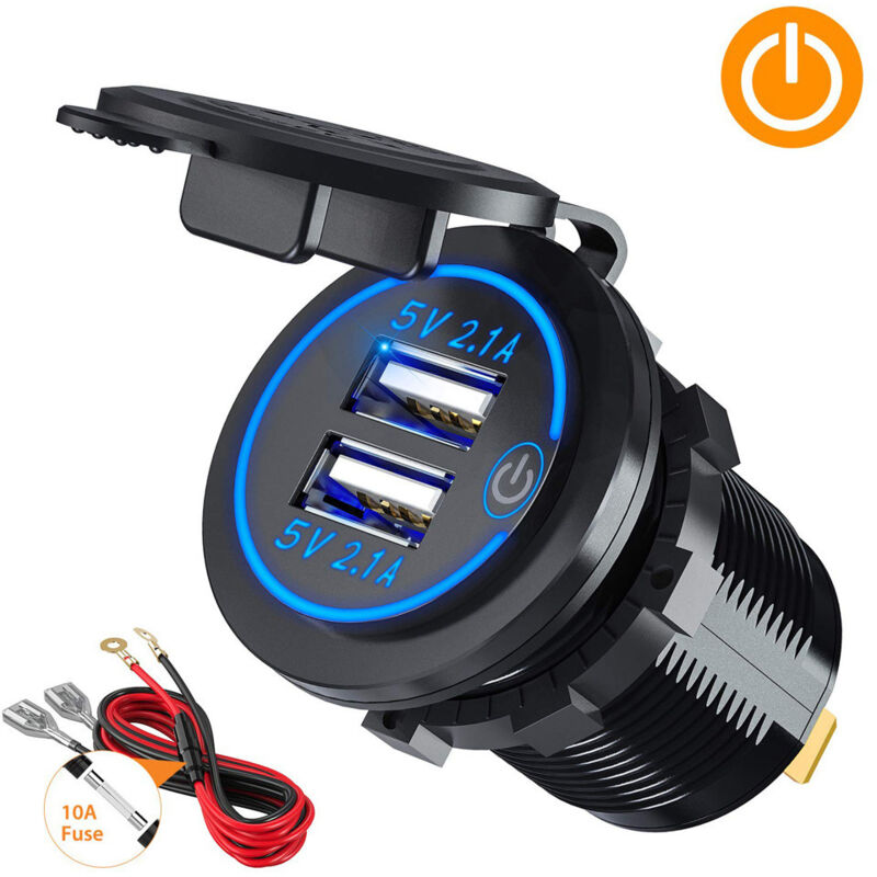 Doppel-usb-ladegerätbuchse, Doppel-usb-autoladegerätbuchse 5v / 4.2a Mit Schalter Für 12v / 24v Autos, Boote Und Marine