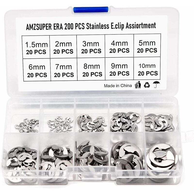 200 Stück E-clip Ring 304 Edelstahl Sicherungsringe Sortiment Von Sicherungsringen 1.5/2/3/4/5/6/7/8/9/10mm Verschiedene Anwendungen