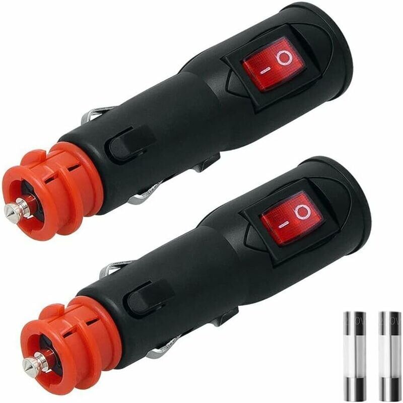 Zigarettenanzünder Stecker, Universeller 12v Zigarettenanzünder Stecker, Mit Schalter Und Sicherung Für 12mm Din Hella / 20mm 12v-24v Stecker, Kabel Bis Zu 2 X 2,5mm² Für Wohnmobil Boot Motorrad (2x S