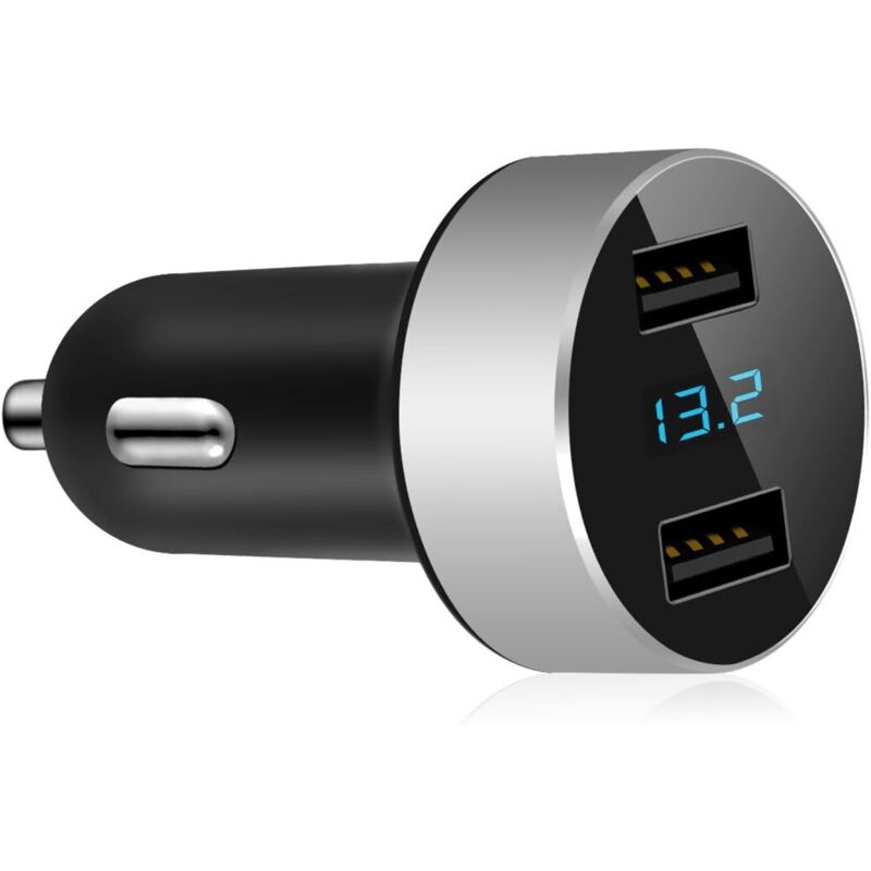 1 Dual-usb-autoladegerät, 4,8 A Ausgang, Voltmeter Für Zigarettenanzünder, Kompatibel Mit Apple Iphone, Ipad, Samsung Galaxy, Lg, Google Nexus, Usb-ladegeräten, Silber