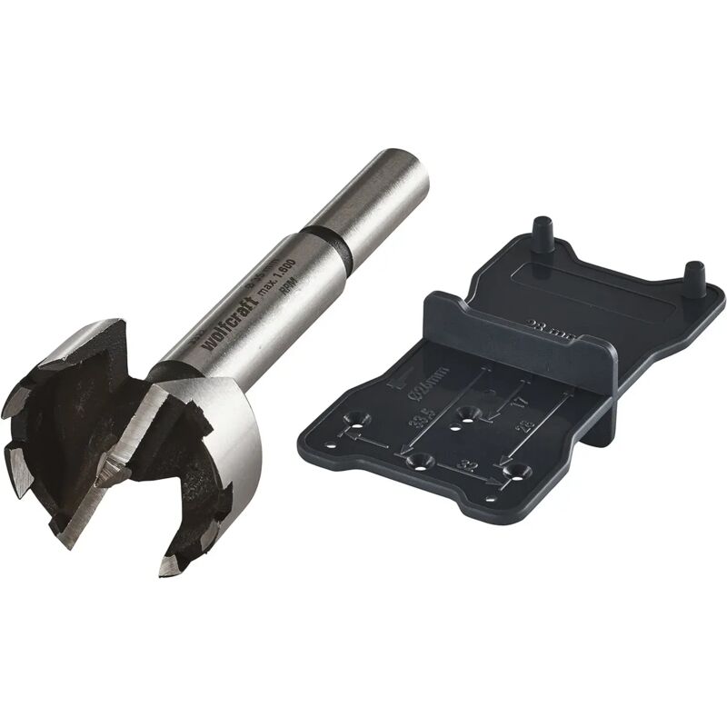 Wolfcraft 8728000 1 Nutfräser Ø35mm, Schaft Ø10mm, Länge 90mm + Montagehilfe, Silber