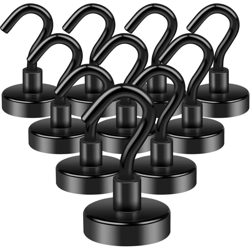10er-pack Neodym-magnetischer Haken 15 Kg Für Kühlschrank, Küche, Büro, Schule, Kreuzfahrt, Robuster Deckenhaken, Silber, Schwarz, 20 Mm