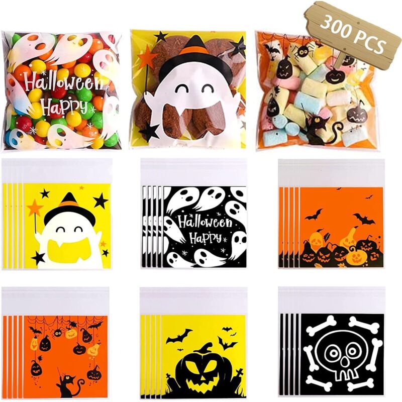 300 Stück Süßigkeitenbeutel Halloween-kekse Geschenkverpackung, Transparente, Selbstklebende Beutel (6 Modelle)
