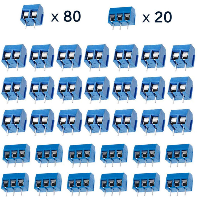 100 Stück Pcb Schraubverbinder, 5mm Blaue Löt-klemmleiste, Leiterplatten-schraubklemme 2-polig (pin) Und 3-polig (pin)