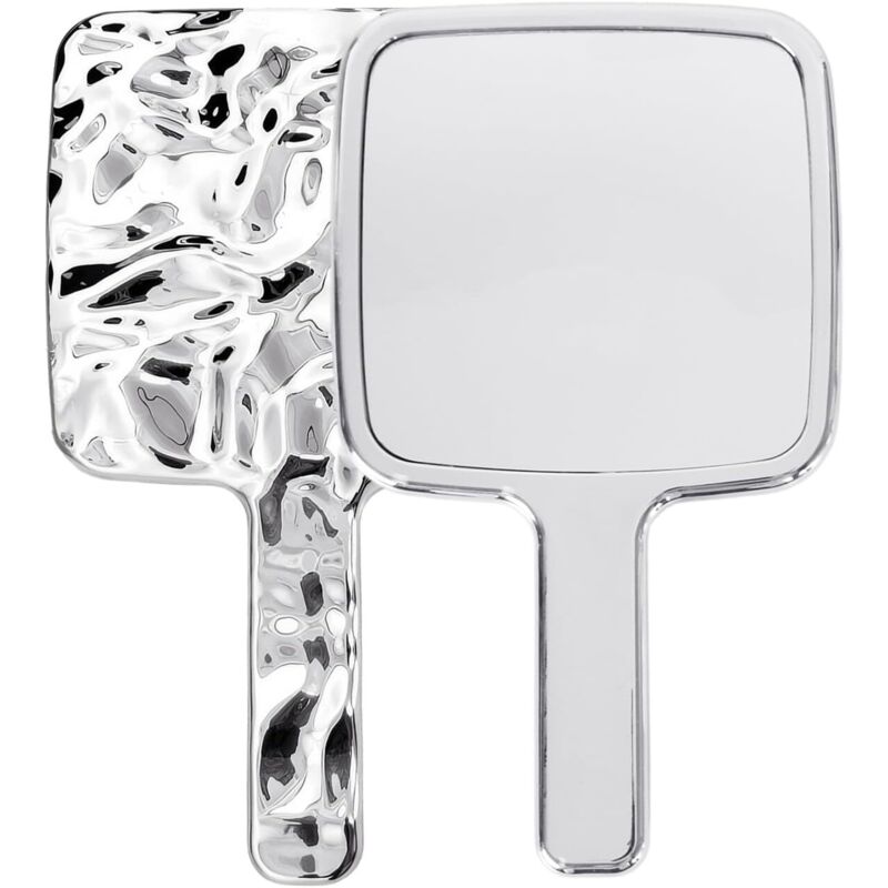 Handspiegel, Make-up-spiegel Mit Griff, Professionelle Friseursalonspiegel, Badezimmer (silber) (1, Rechteckig)