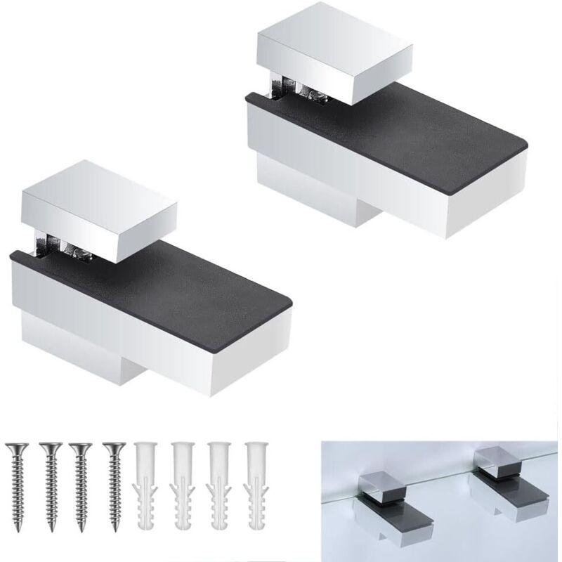 2er-pack Glaseinlegeböden, Wandhalterung Aus Holz/glas, Nickel Gebürstet, Verstellbar, Für Glas Von 8 Bis 18 Mm (0,31 Bis 0,71 Zoll), Silber