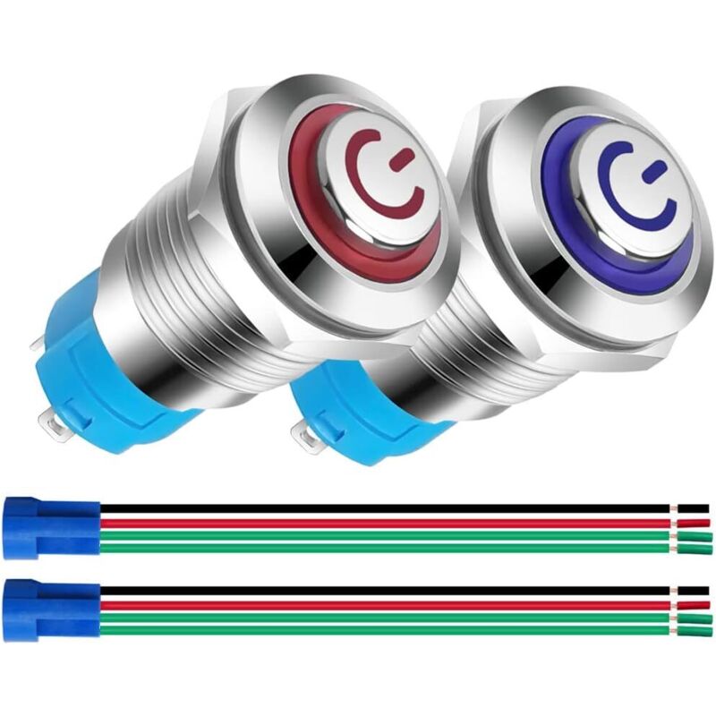 2er-pack Edelstahl 12 Mm 12 V 2 Selbstsichernde Druckknopfschalter