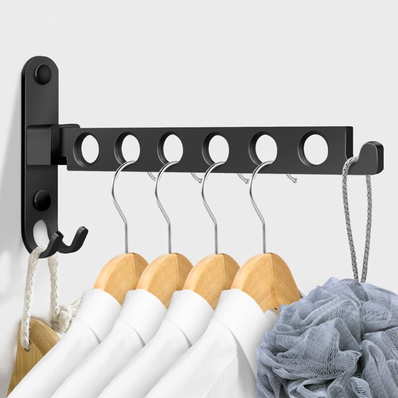 Wand Wäscheständer, Wandhalterung Kleiderbügel Faltbar, Wäschetrockner Wand Klappbar 90° Drehung Für Balkon, Badezimmer, Waschküche, Hotel (schwarz)
