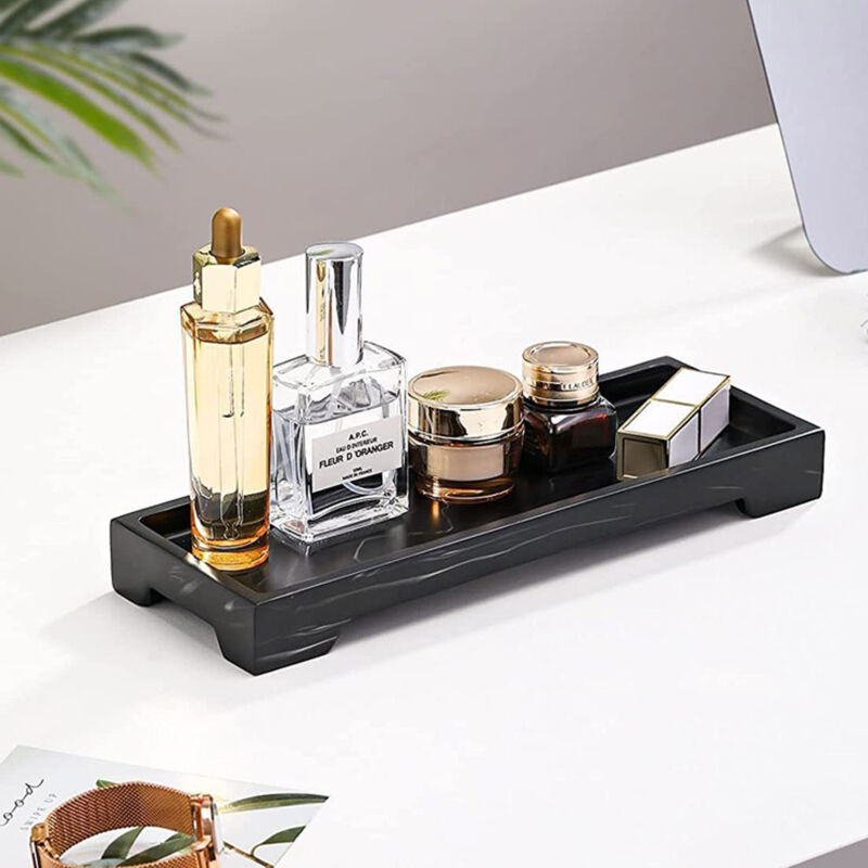 Aufbewahrungstablett Für Badezimmer, Organizer Für Kerzen, Seifen, Handtücher, Parfums, Schmuck, Dekorationsartikel, Schwarzer Marmor