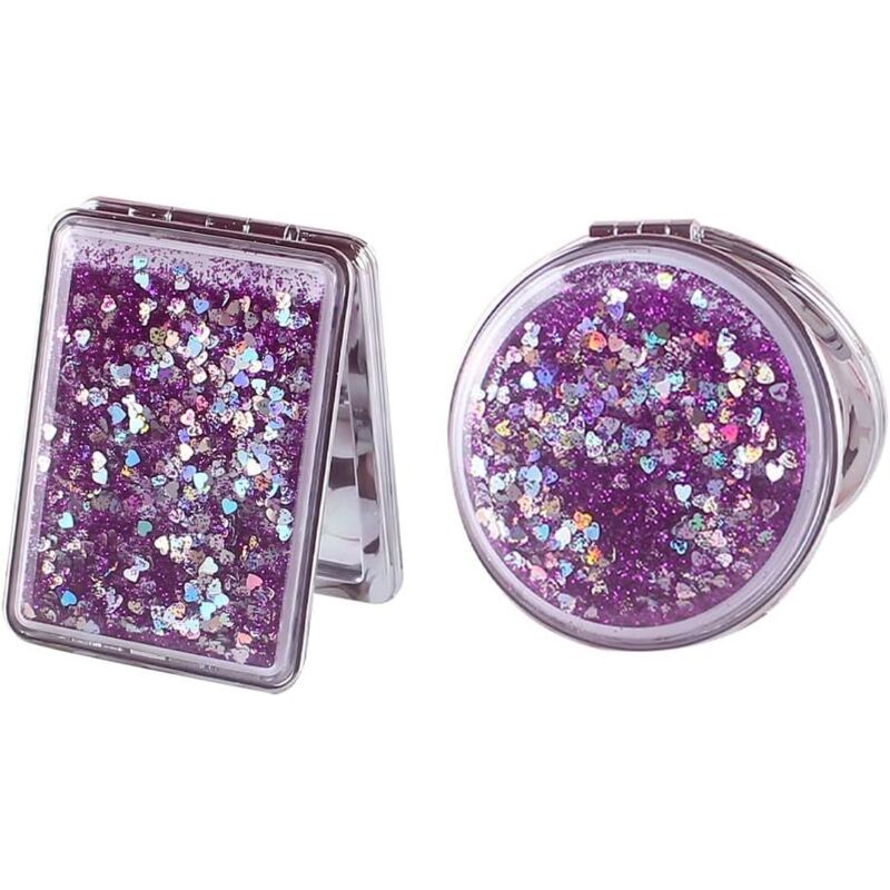 2er-pack Kleine, Doppelseitige Faltspiegel, Vergrößerungsspiegel, Kompakt Und Glitzernd, Tragbar, Reise-make-up-spiegel, Lila