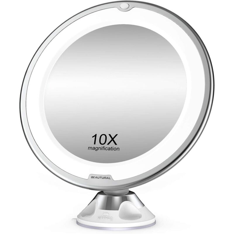 Vergrößerungs-make-up-spiegel 10x Mit Led-leuchten, 1 Kugelgelenk Zur Verstellbaren 360°-befestigung, Tragbarer Kosmetikspiegel Für Badezimmer, Reise