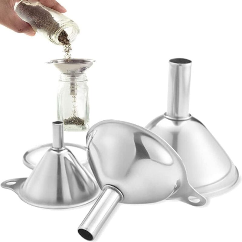 Trichter Aus Edelstahl, 3 Stück Mini Trichter Edelstahl Küchen Trichter Aus Edelstahl Mit Griffen Mini Metall Trichter Zum Umfüllen Von Flüssigkeiten Öl Pulver Marmeladen