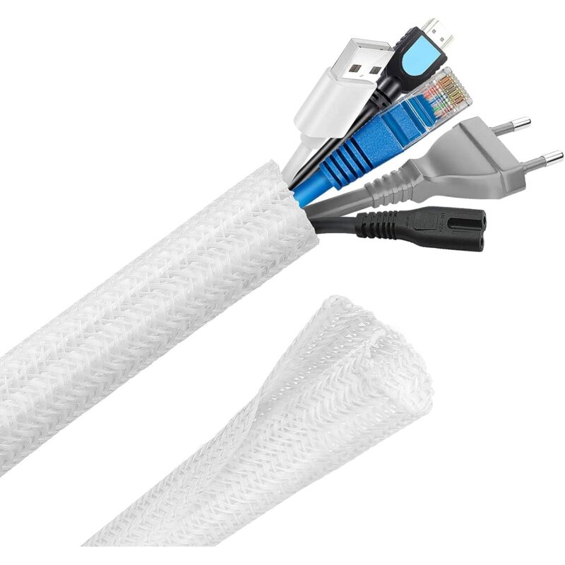 Verstellbare Kabelmanagement-schlauchhülle, 3m Kabelschlauch Pet Geflechtschlauch, Kabelschutz Kabelmanagement Für Tv, Pc, Usb - Durchmesser 12-20 Mm, Weiß