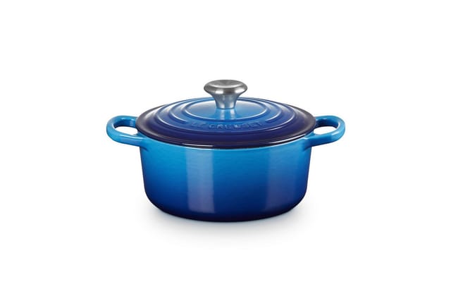 Le Creuset Bräter Signature Rund Gusseisen Azure Blau 18 cm