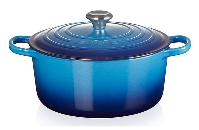 Le Creuset Bräter Signature Rund Gusseisen Azure Blau 22 cm