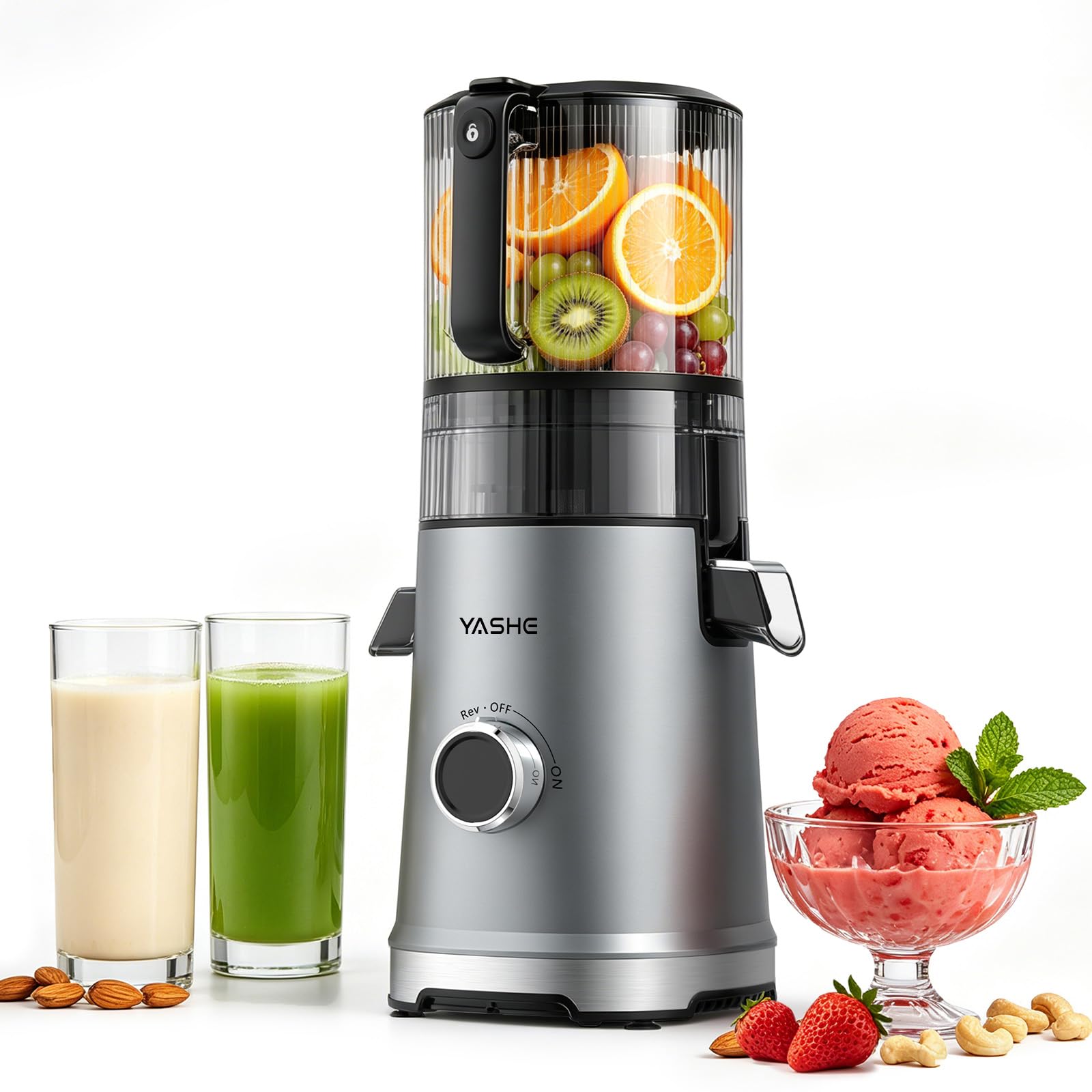 Yashe Slow Juicer Zm1921, 600 W, 150 Mm Einfüllschacht, 3-in-1, Silber