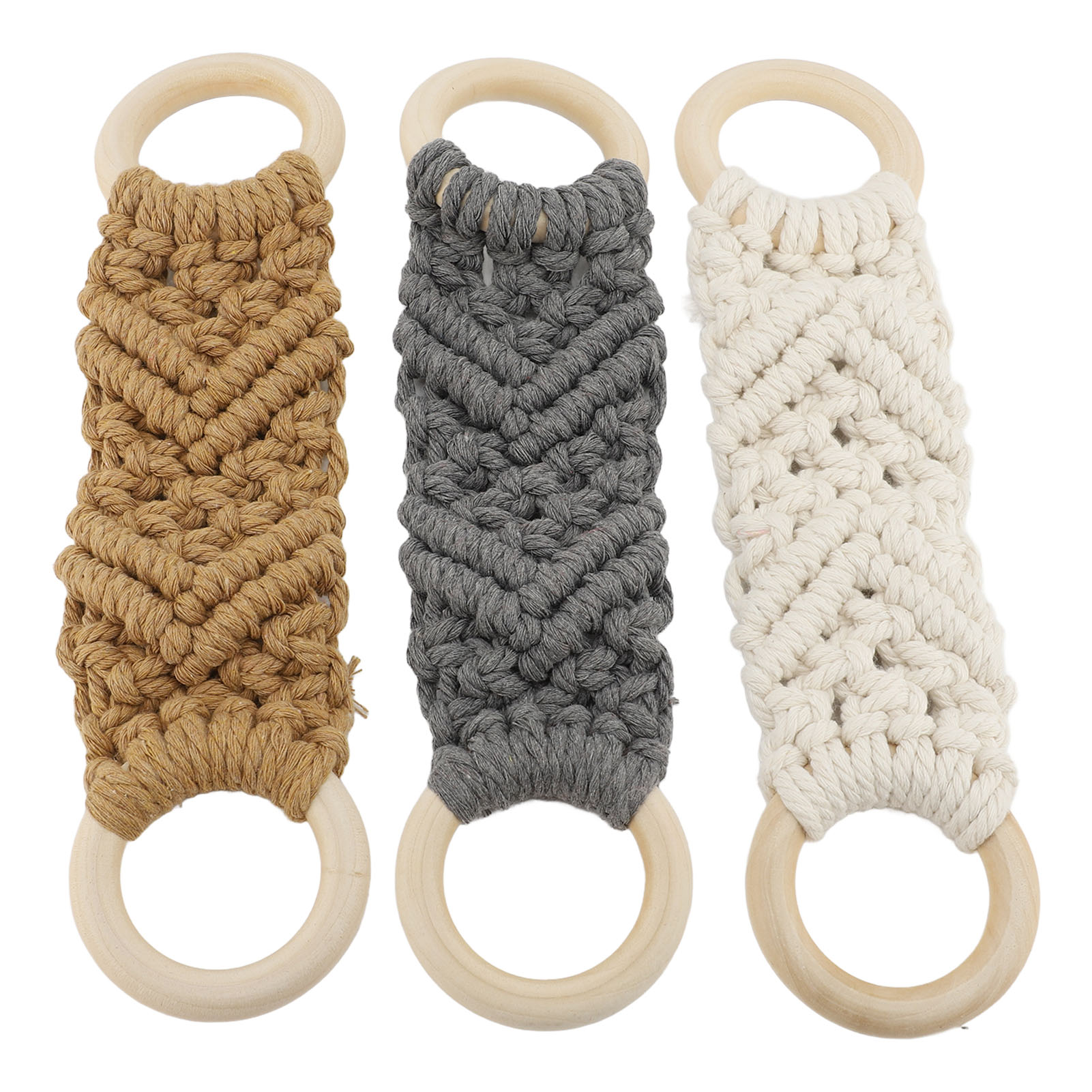 Set Aus 3 Makramee-handtuchhaltern Mit Holzringen Und Geflochtenem Baumwollseil, Für Küche, Badezimmer Oder Hotel.
