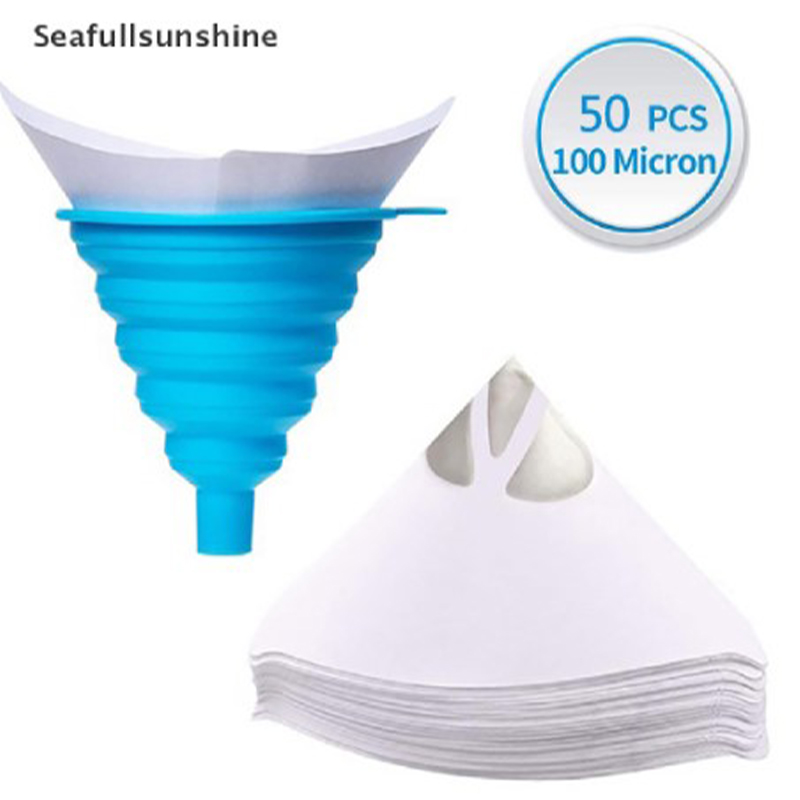 50-teiliges Autolackfilter-set Mit Trichtern, Bestehend Aus 1 Silikontrichter Und 1 Großem Papierfilter. Dieses Blaue Autolackfilter-set Enthält 50 Papiertrichter Und 1 Silikontrichter.