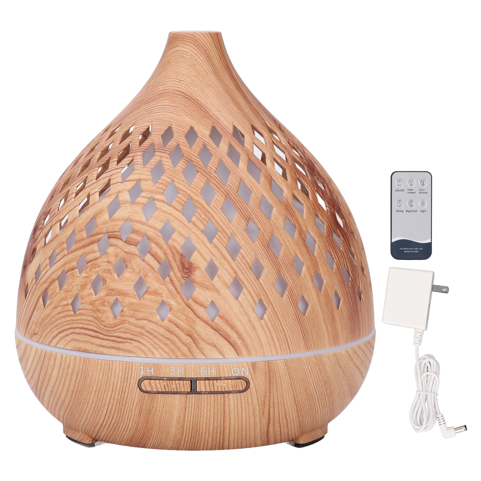 400-ml-luftbefeuchter Mit Fernbedienung, Leisem Duftdiffusor Und 7-farbiger Led-beleuchtung, Durchbrochene Holzoptik, Für Das Schlafzimmer.