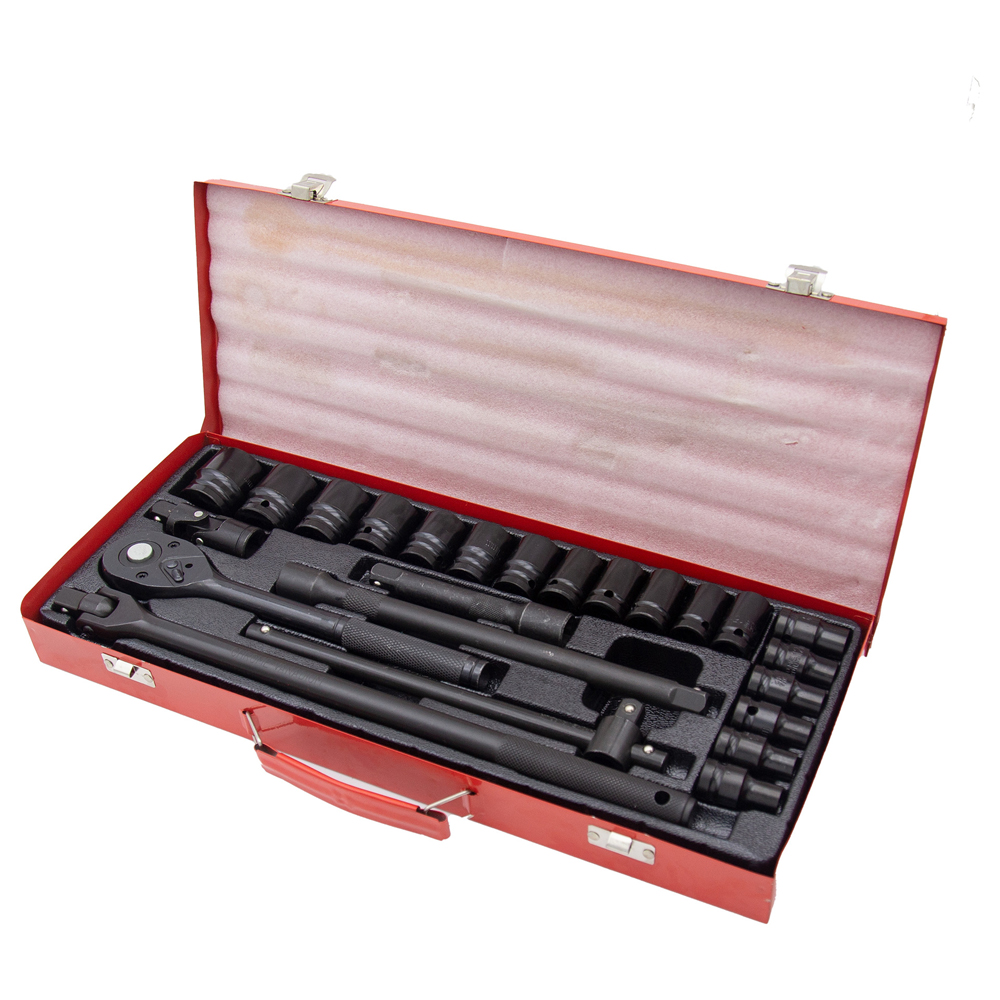 Satz Mit 24 1/2"-schlagschraubnüssen, Ratsche Und Passendem Griff.