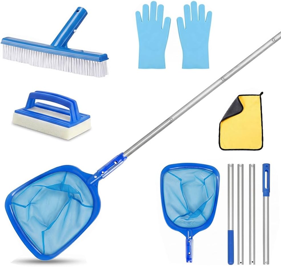 Skimmernetz Für Schwimmbecken Mit 188 Cm Teleskopgriff, Maschen-skimmernetz Mit Schwimmbeckenbürste, Schwimmbadreinigungsset Mit Schwimmbeckenbürste Und Reinigungstuch Für Schwimmbecken (blau B)