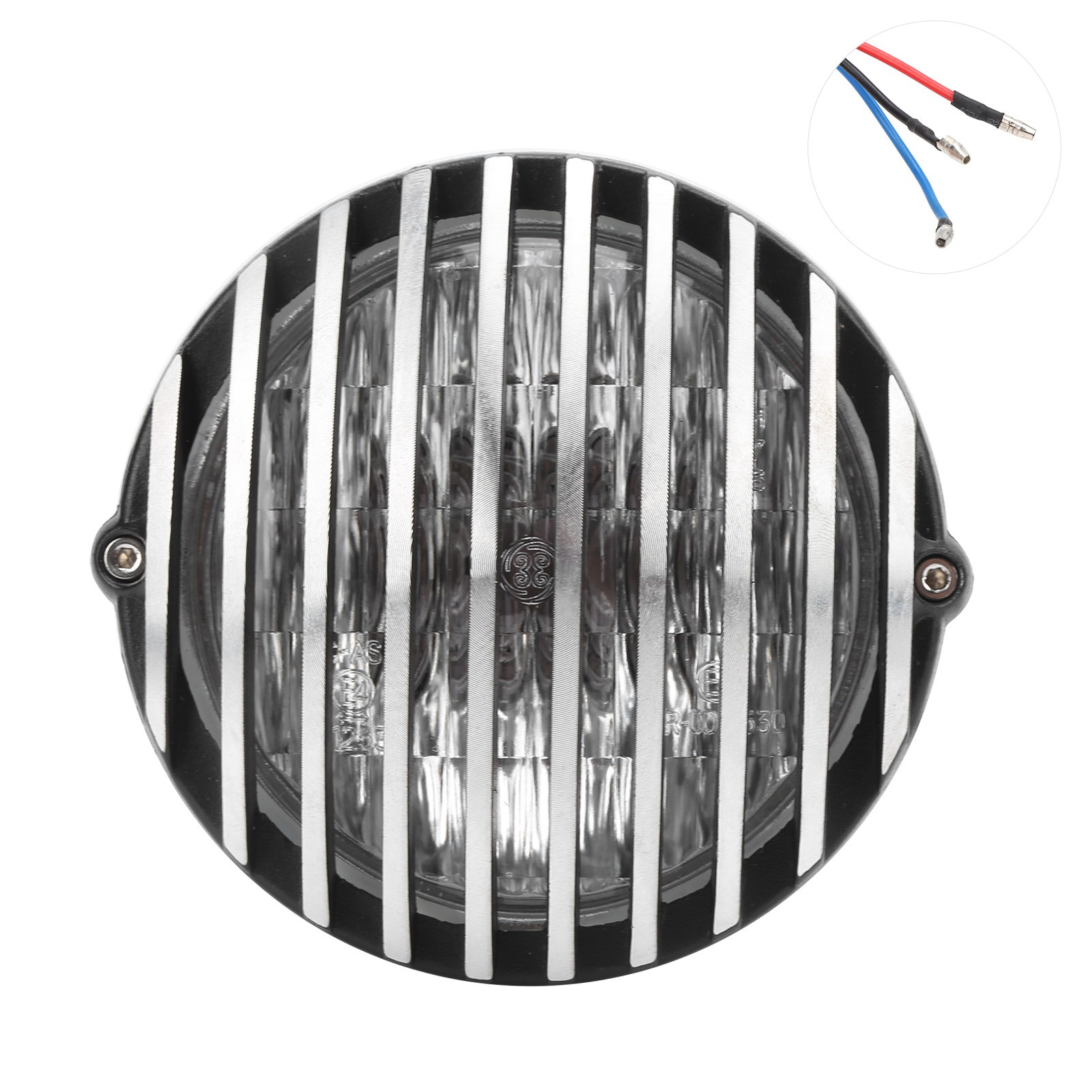 Retro-led-motorradscheinwerfer Mit Klarer Linse Und Goldenem Schutzgitter, 12 V