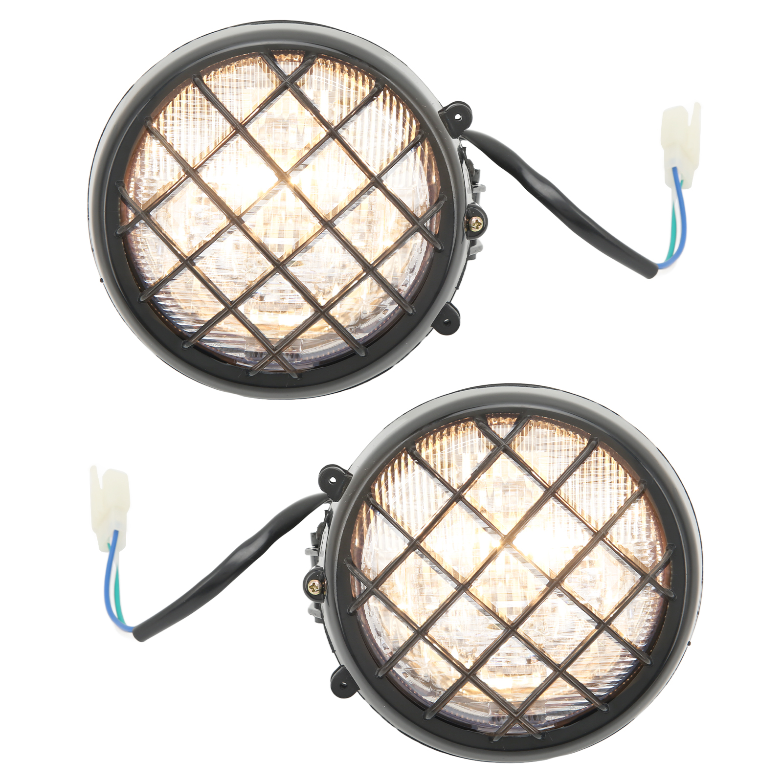 Paar 12v Led-scheinwerfer Für Warrior Quad (1996-2001), Mit Glühbirnen Und Schutzgittern.