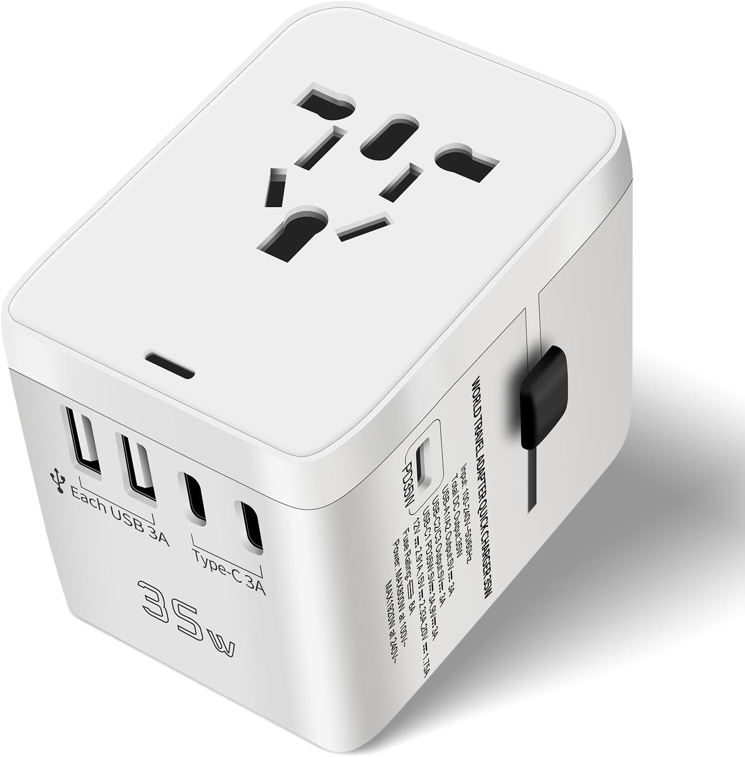 Universal-steckeradapter Mit Pd35w+2 Usb-c+2 Usb+1 Netzstecker, 6-in-1 Universal-reiseadapter Für Frankreich Nach Großbritannien, Usa, Eu, Australien, China, Japan, Thailand Und Über 224 Weitere Lände