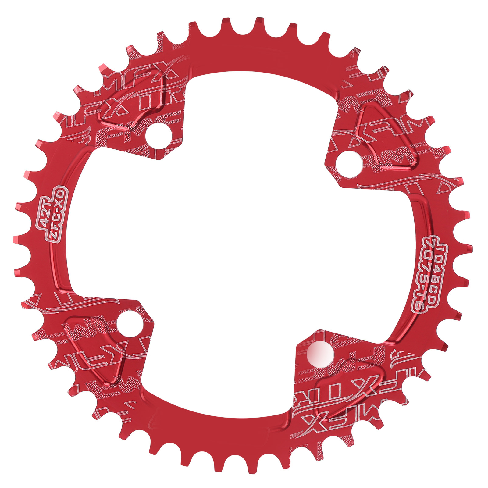 Fmfxtr Kettenblatt Aus Aluminiumlegierung, 104 Bcd, 42 Zähne, Für Mountainbikes, Rot, Mit Positivem Und Negativem Lochkreisdurchmesser