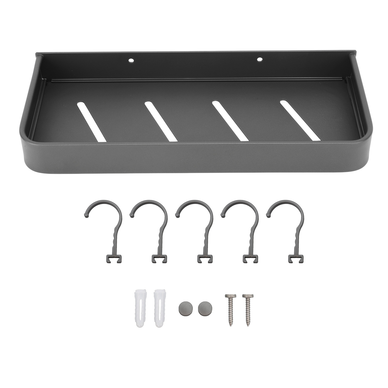 Glattes, Schwarzes Aluminium-wandduschregal, Robust Und Elegant, Mit 5 Haken, Ideal Für Küche Und Waschküche (30 Cm).