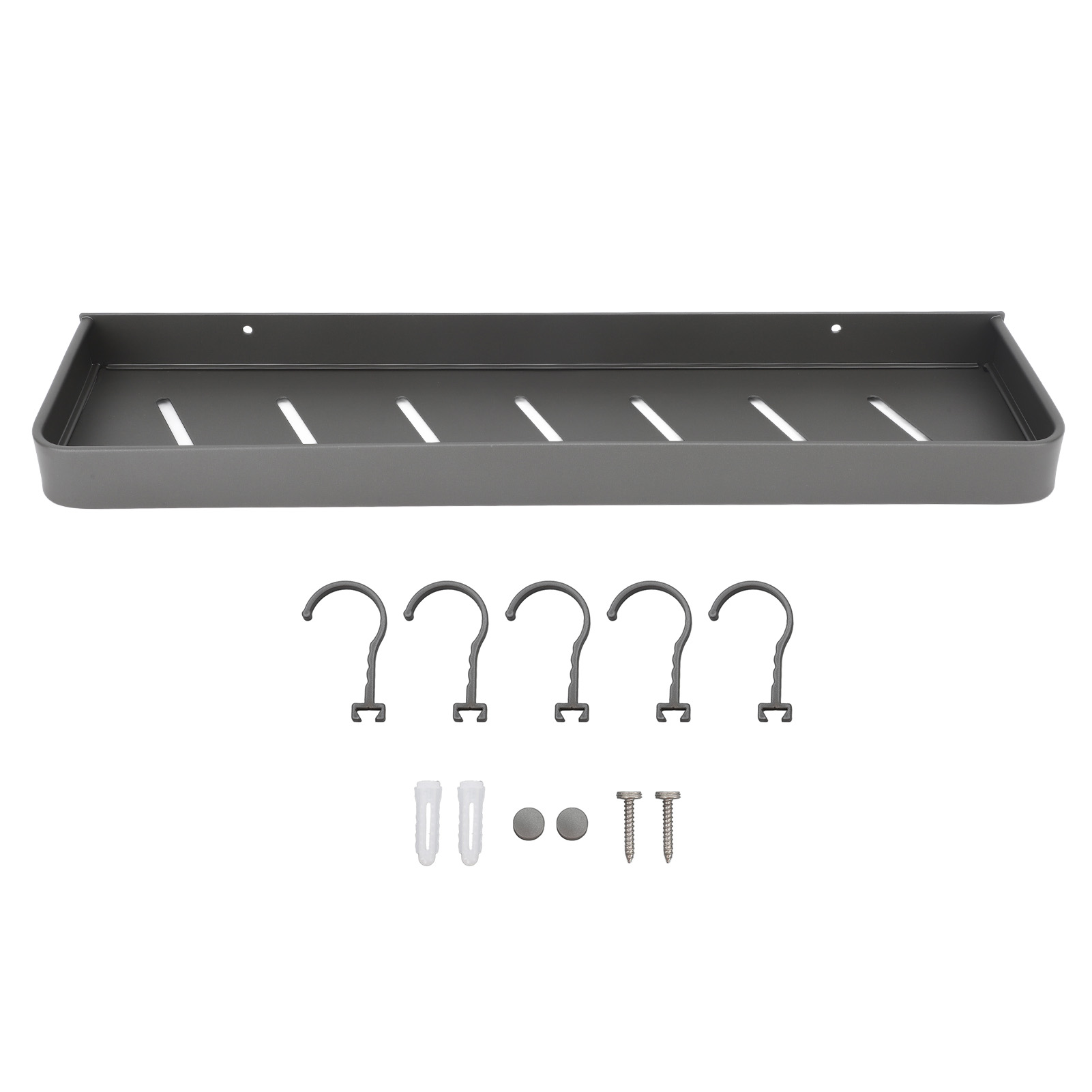 Glattes, Schwarzes Aluminium-wandduschregal, Robust Und Elegant, Mit 5 Haken, Ideal Für Küche Und Waschküche (50 Cm).