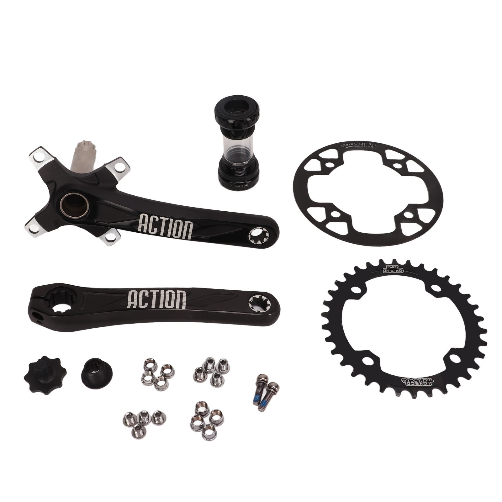 170-mm-kurbelgarnitur Aus Aluminiumlegierung, 104 Mm Lochkreisdurchmesser, Tretlager, 34-zahn-narrow-/wide-kettenblatt, 32-34-zahn-kettenblattschutz Für Rennrad/mountainbike