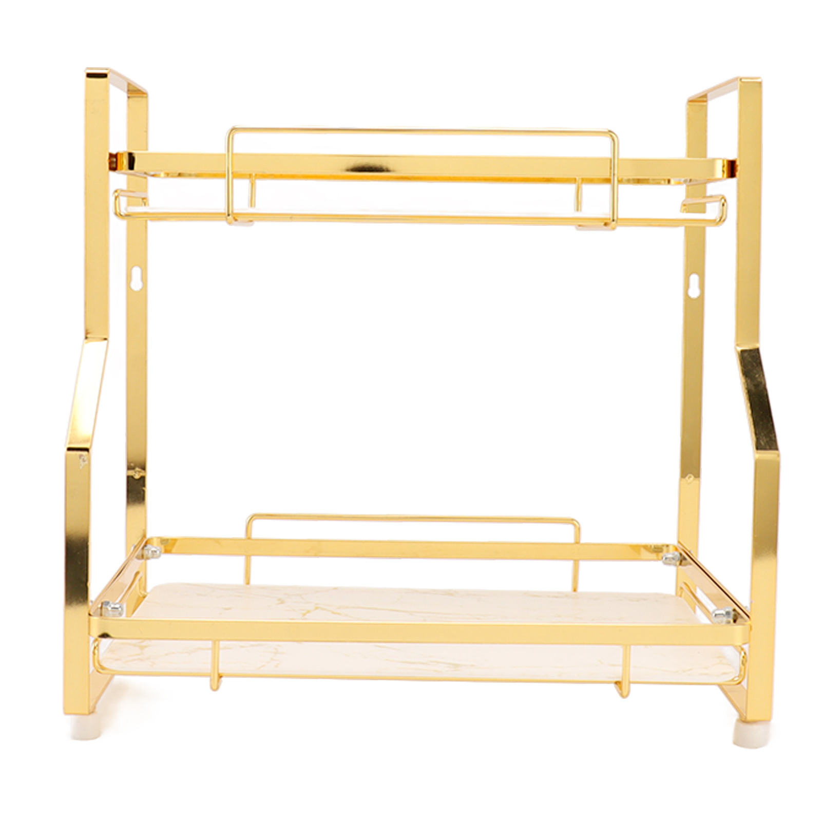 Eckwandregal Für Badezimmer, Freistehendes Regal Für Wohnzimmer, Schlafzimmer, Küche, Weiß Und Gold, 2 Ebenen
