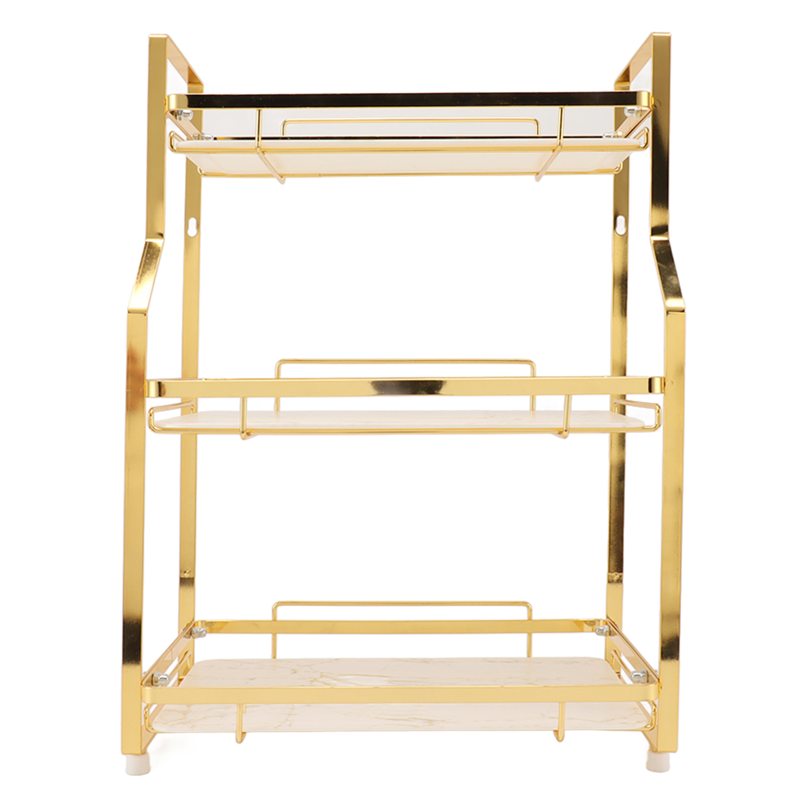 Eckwandregal Für Badezimmer, Freistehendes Regal Für Wohnzimmer, Schlafzimmer Und Küche, Weiß Und Gold, 3 Ebenen