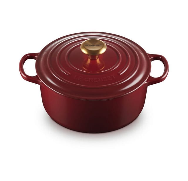 Le Creuset Bräter Signature Rund Gusseisen Garnet (Rhone) Bordeaux-Rot 24 cm