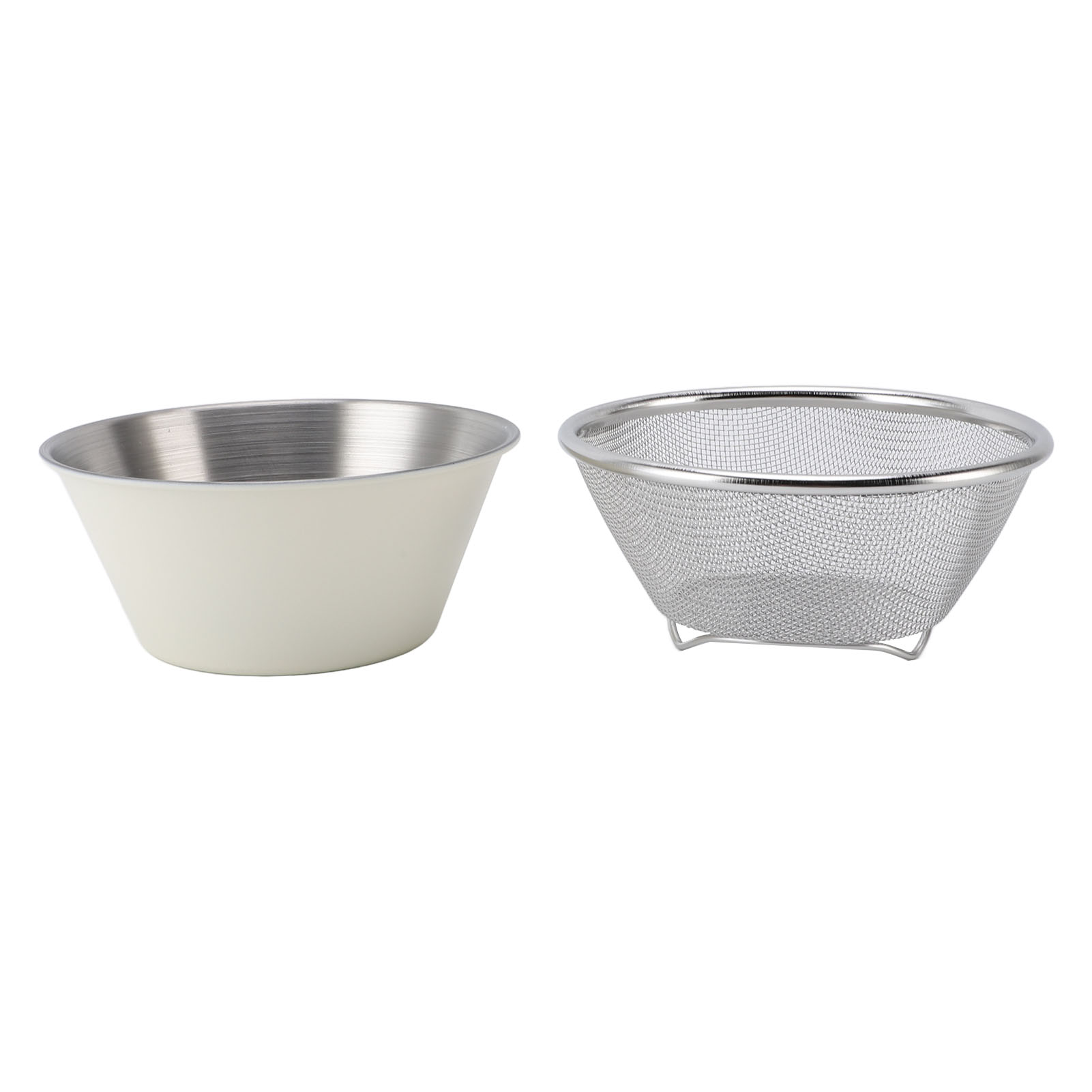 Sieb Aus Edelstahl 304 Mit Rührschüssel, Tragbar, Für Die Küche, Mikroporös, Zum Waschen Von Reis, Nudeln Und Kleinen Körnern, Beige.