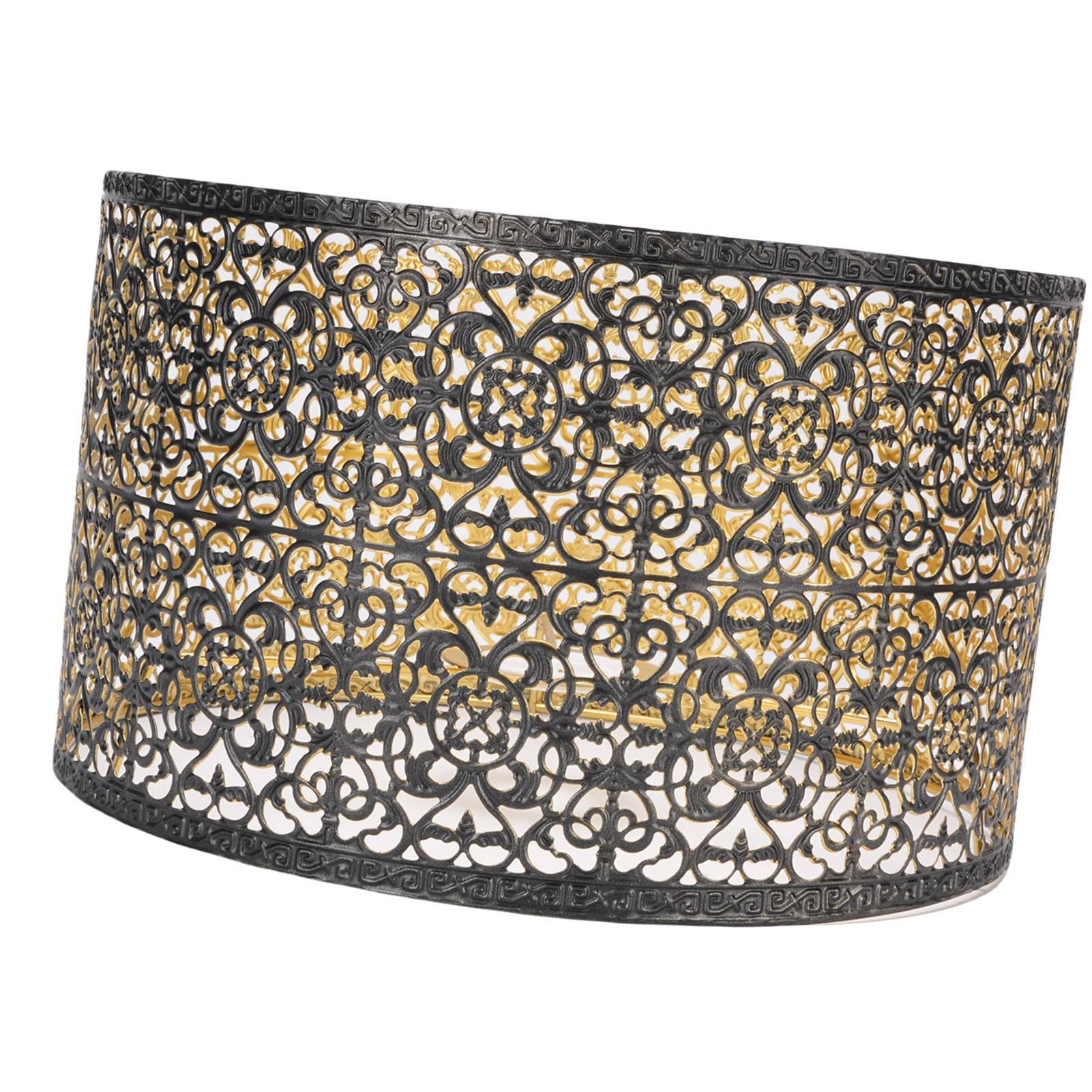 E14 E27 Metalllampenschirm Aus Durchbrochenem Eisen, Moderner Dekorativer Zylindrischer Lampenschirm Für Tisch, Wand, Decke, Schwarz Und Gold.