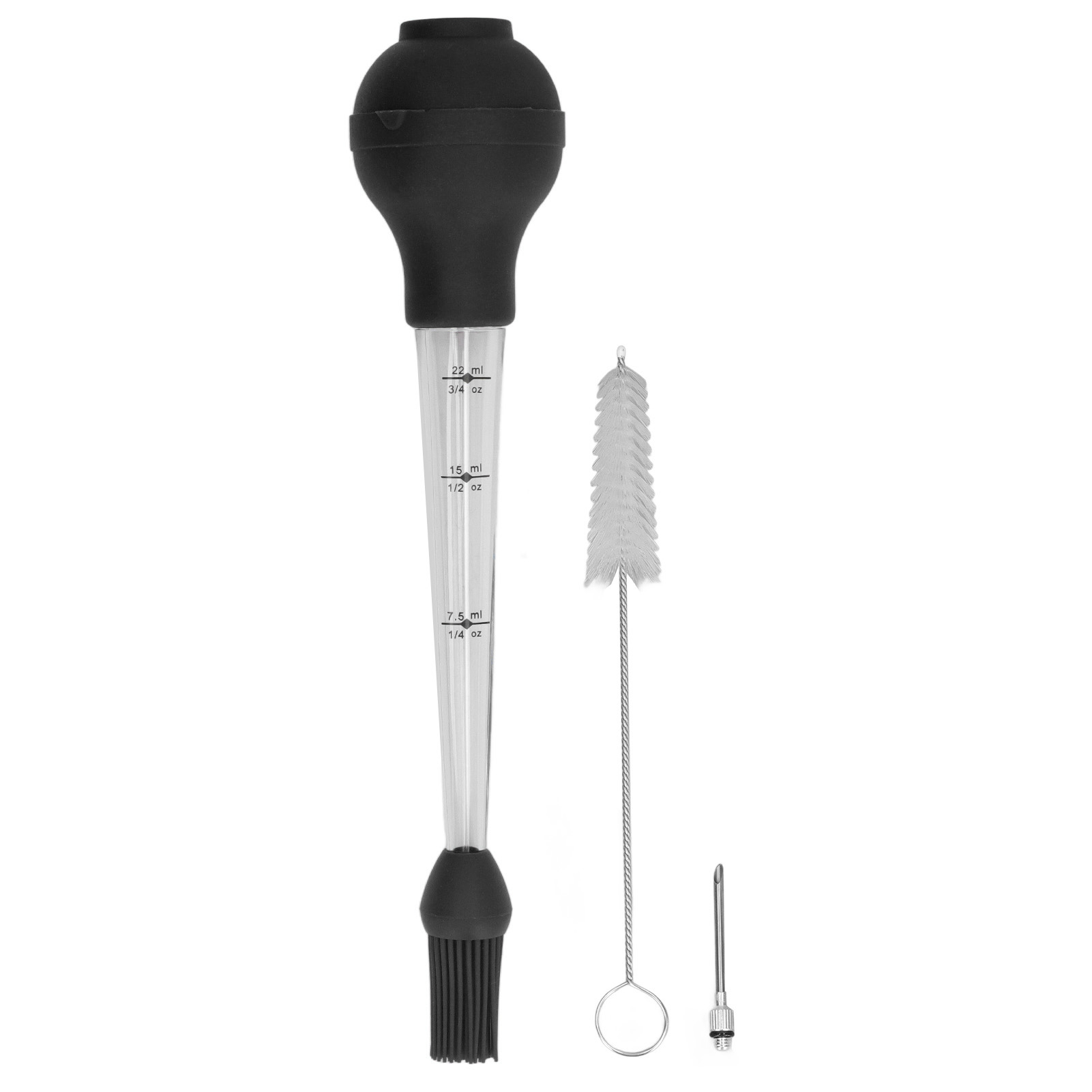 Truthahn-bratnadel Mit Soßenpinsel, Tube Für Grillöl, Gewürzwerkzeuge, Schwarz.