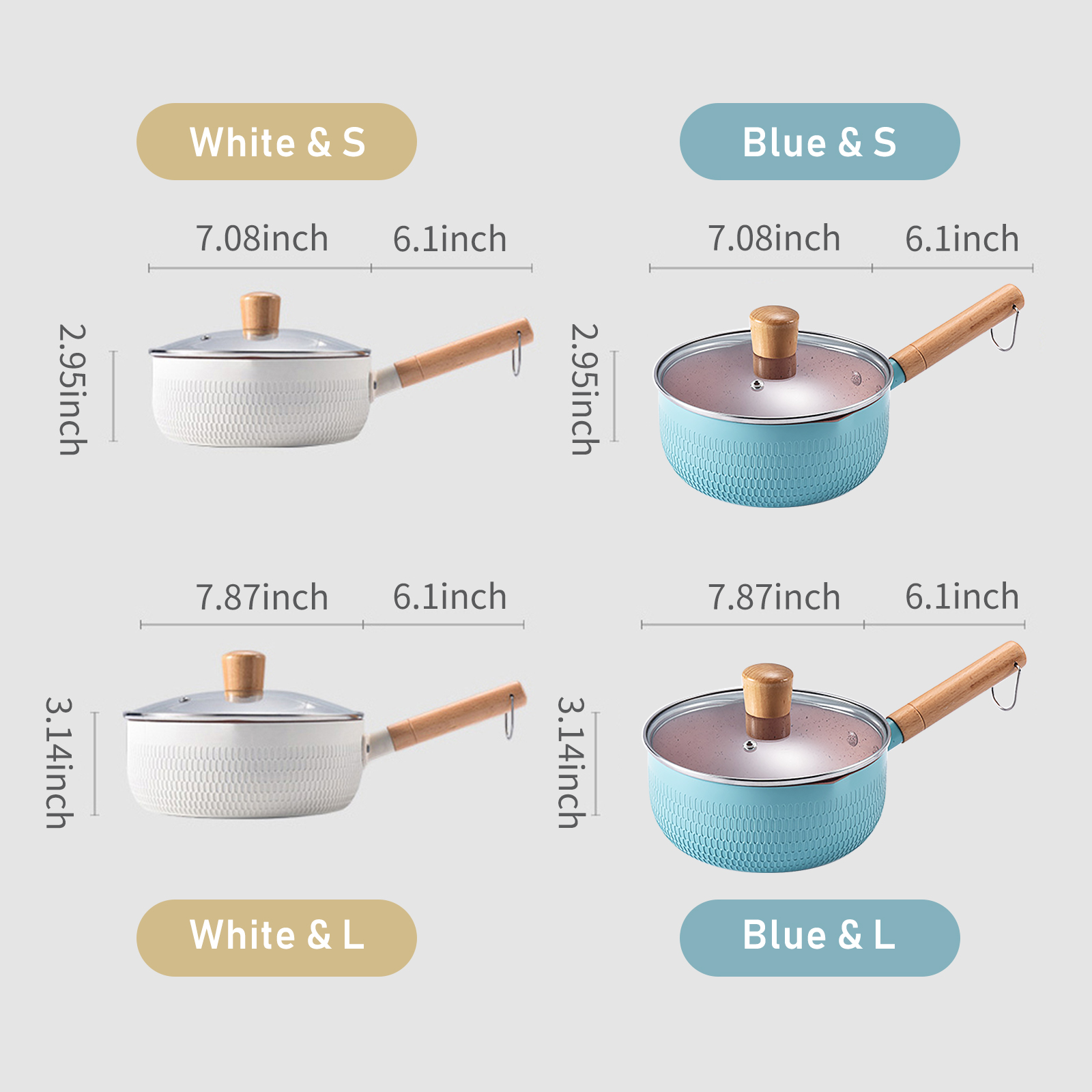 Kleiner Aluminiumtopf Mit Glasdeckel, Holzgriff Und Antihaftbeschichtung, Ideal Zum Kochen Von Nudeln, Eiern Und Babynahrung. Mit Doppeltem Ausgießer.