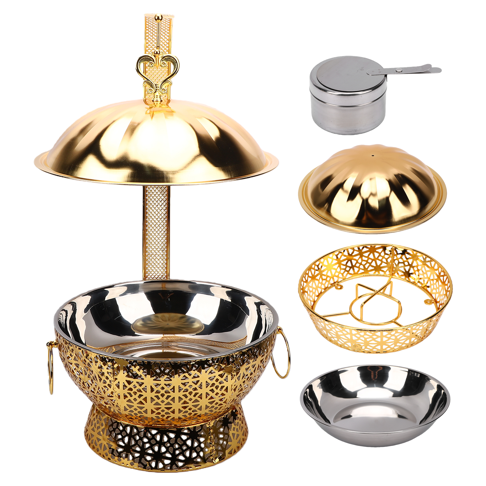Speisenwärmer Für Buffets, Set Aus Runden Edelstahlplatten Für Partys, Hochzeiten Und Caterings.
