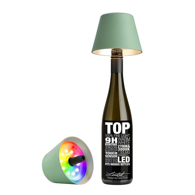 Sompex Flaschenleuchte TOP 2.0 Olivgrün LED RGBW mit Akku