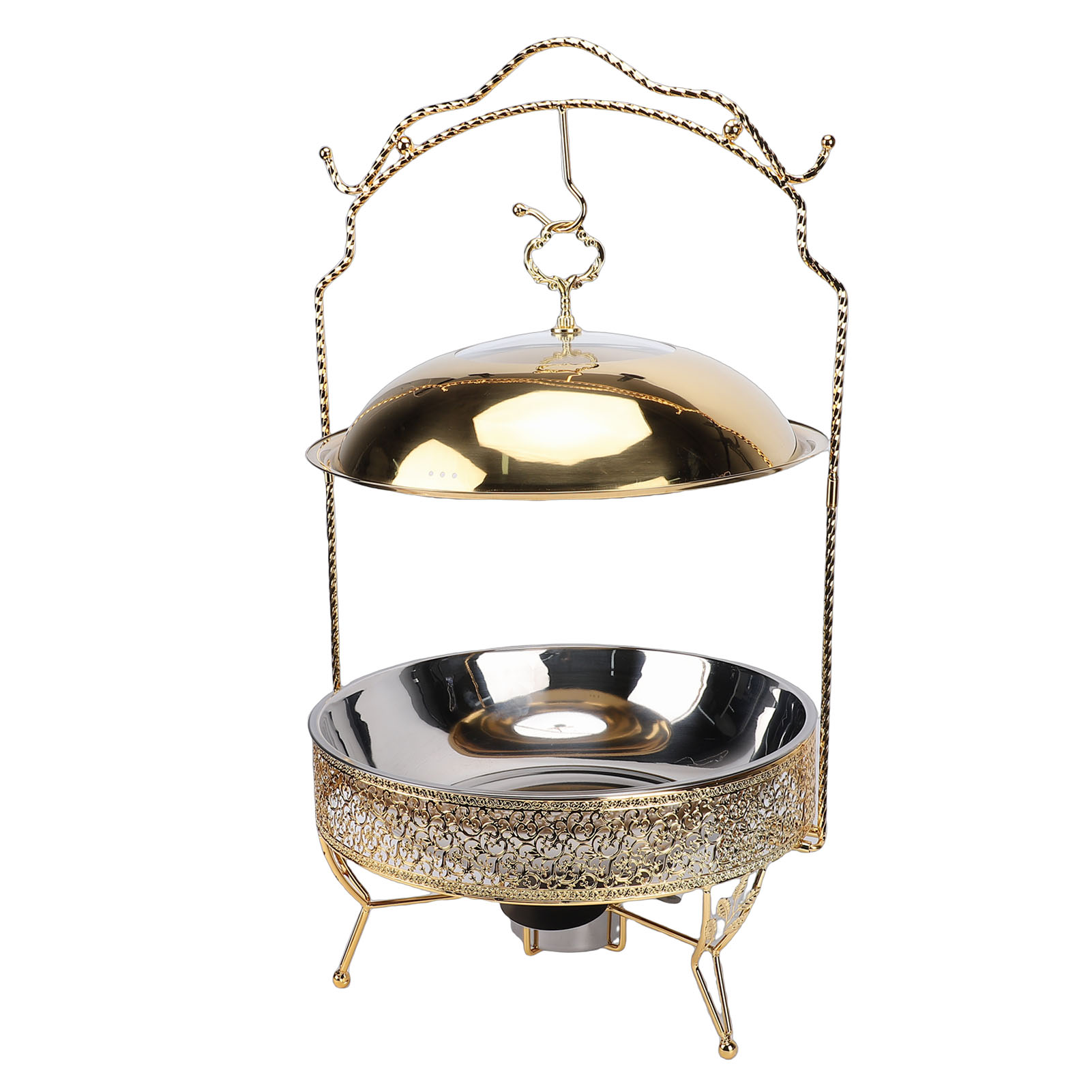 Runder 8-liter-speisenwärmer Aus Edelstahl Mit Hängedeckel Und Löffel, Ideal Für Partys, Treffen Und Empfänge. Goldfarben.