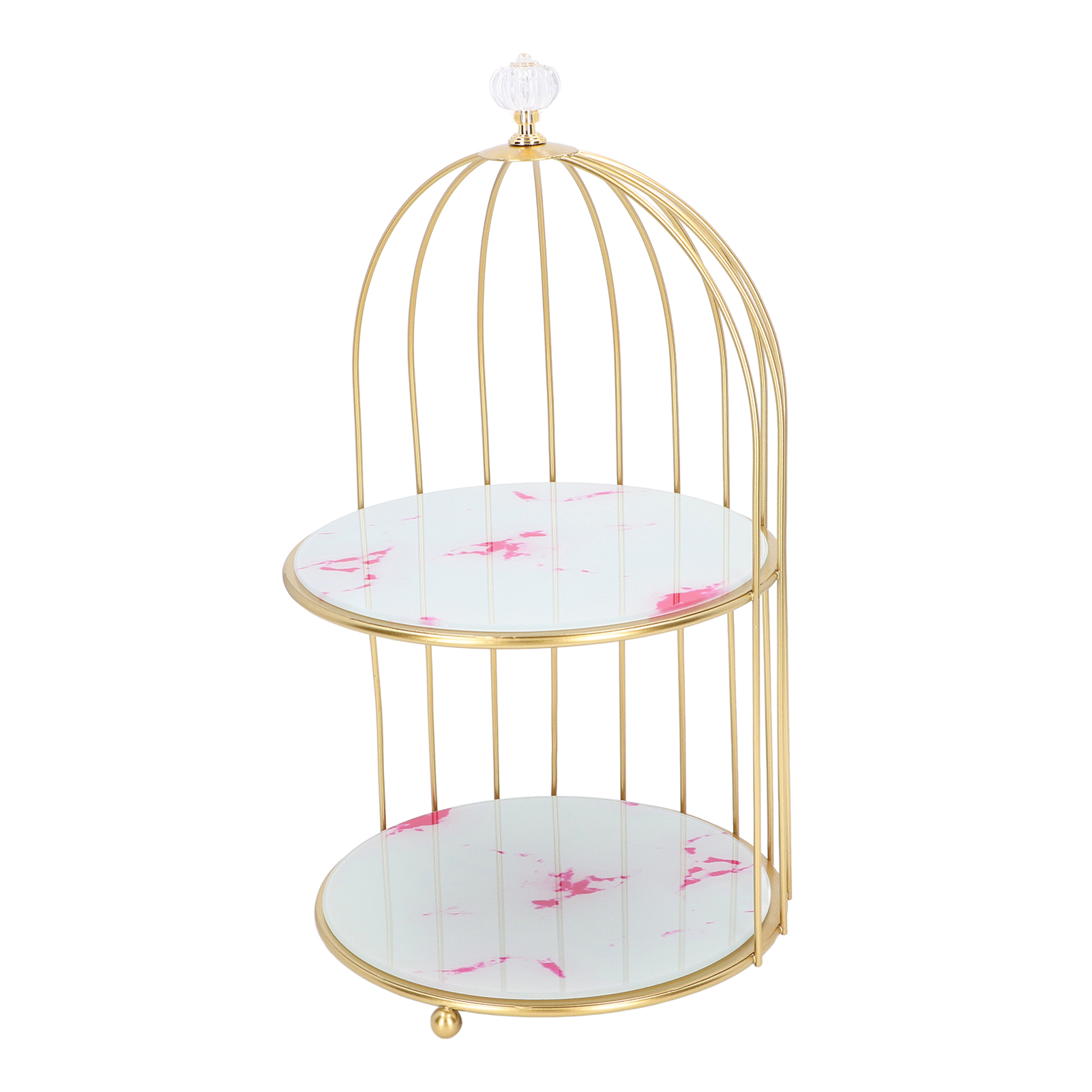 Doppellagiges Aufbewahrungsregal, Vogelkäfig-organizer, Ausstellungsständer Für Badezimmerablagen, Schminktisch, Goldrahmen, Rosa Steinmuster.