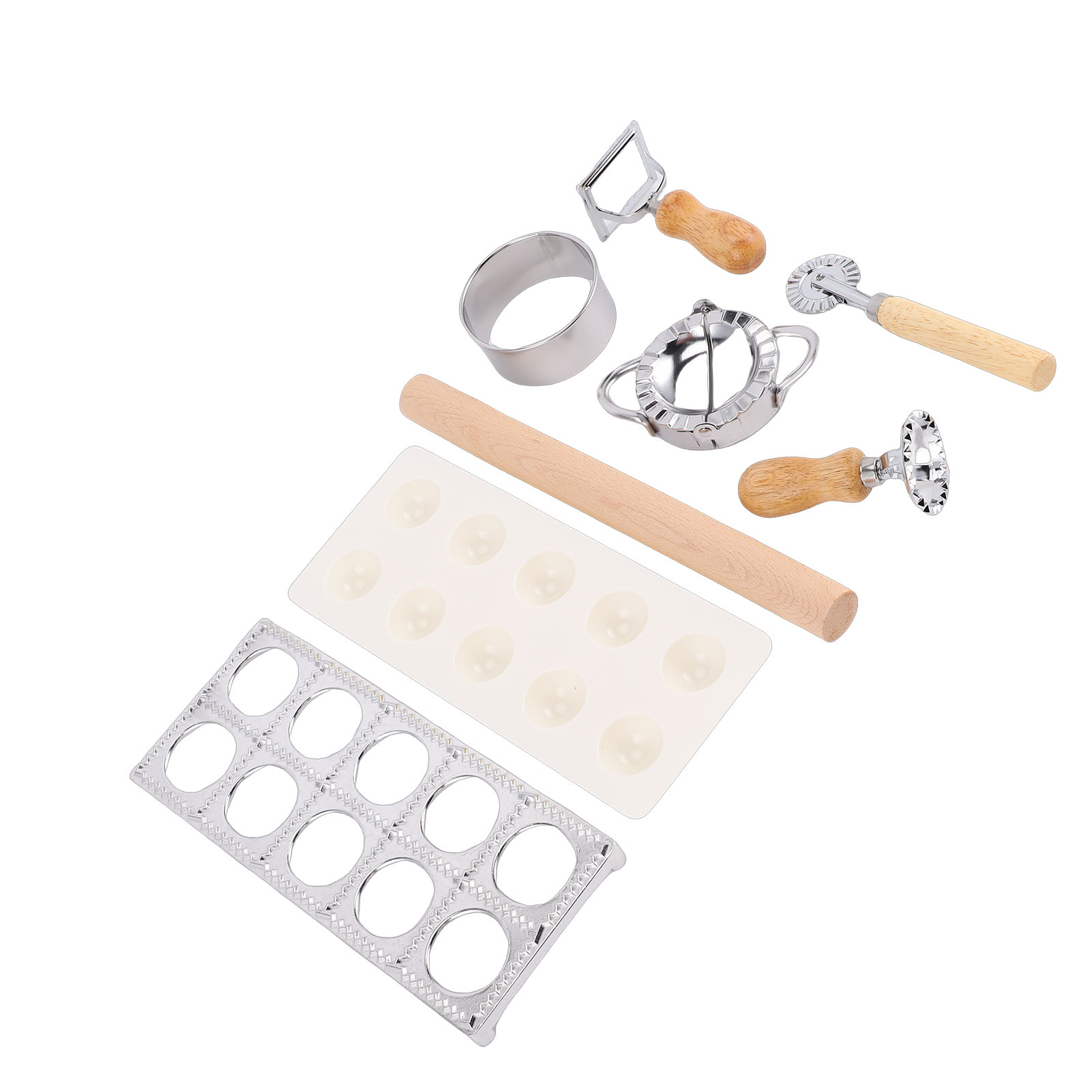 Ravioli-formenset Aus Aluminiumlegierung, Presse, Nudelschneider, Teigrädchen, Nudelherstellungsset Mit Holzgriff Für Zuhause Und Restaurants.