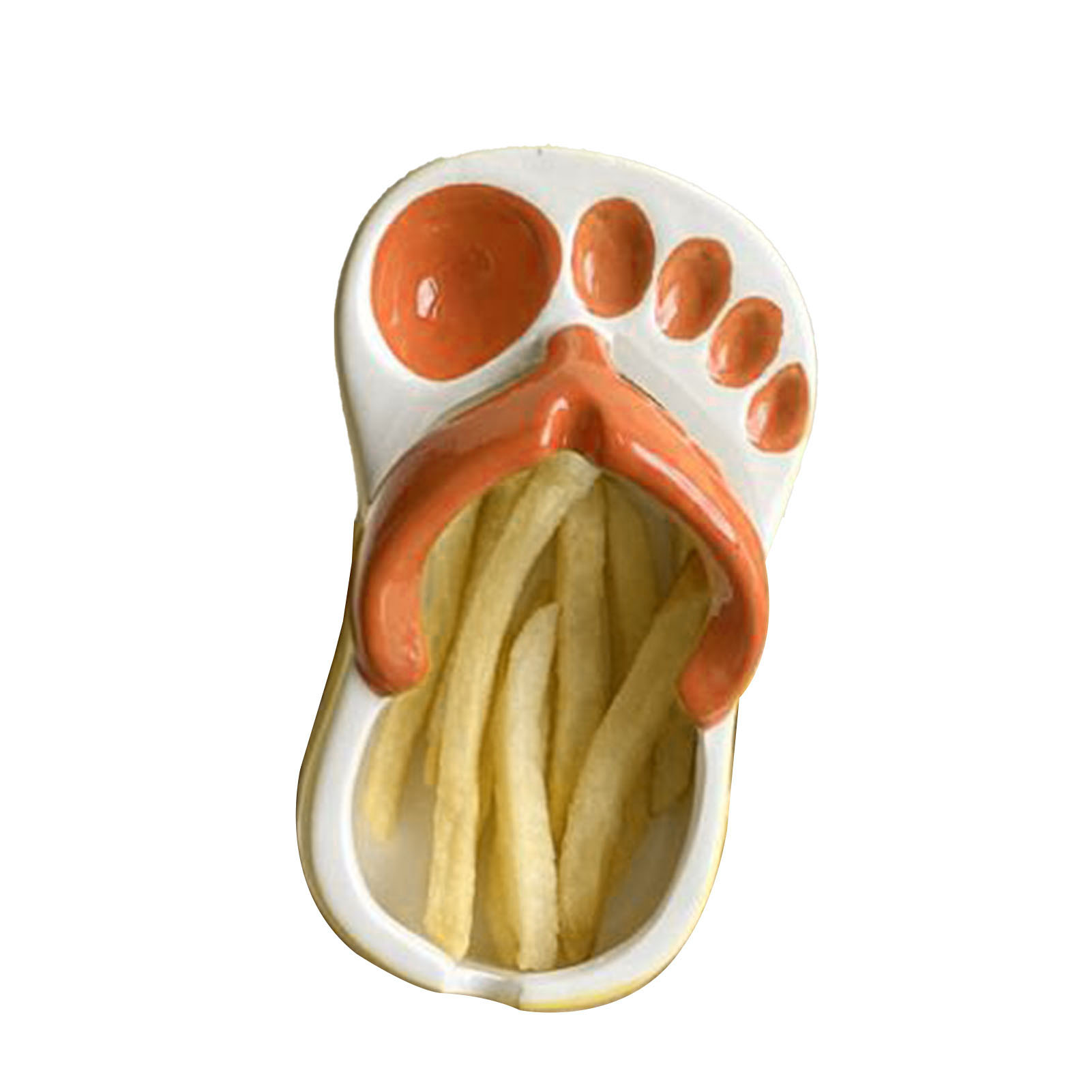 Keramik-chipsschale, Niedliche Flip-flops, Schalenförmiger Teller, Snackchips, Sojasauce, Orangenservice.
