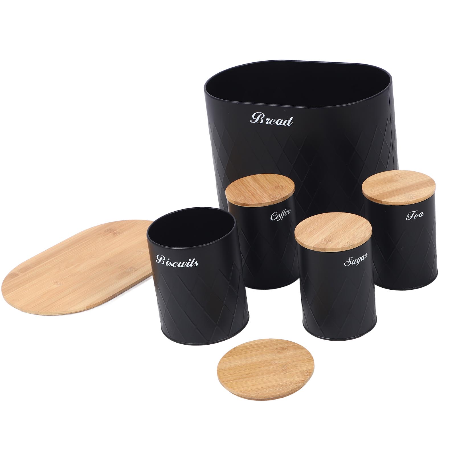 Brotkasten Mit Passendem Dosen-set Für Die Küchenarbeitsplatte, Aufbewahrungsbehälter Aus Eisen, Kekse, Tee, Kaffee, Zucker, Holzdeckel, Schwarz.