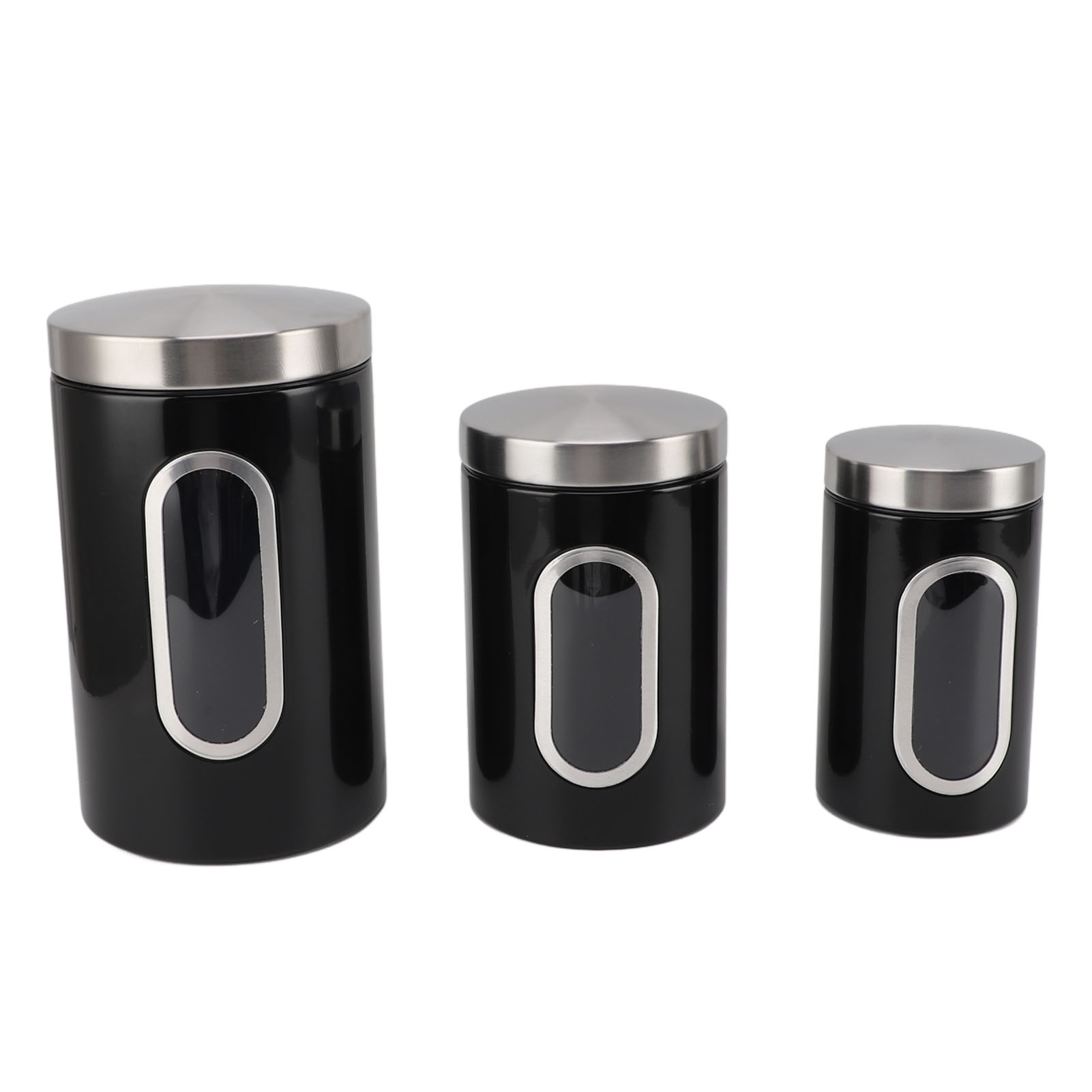Set Aus 3 Küchenbehältern Mit Sichtfenster, Luftdichter Kaffeebehälter, Tee-organizer, Zuckerdose, Dekoration Für Die Hausbar, Schwarz.
